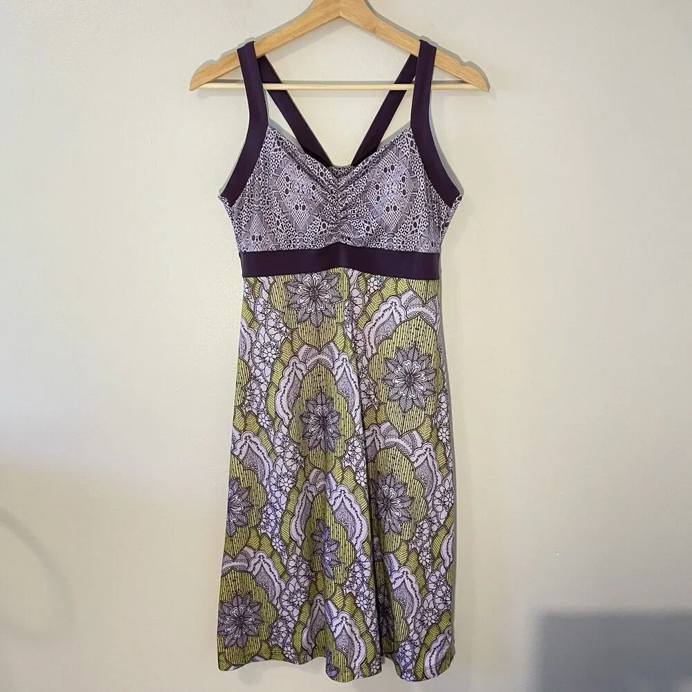 Prana Amaya Active Dress Lupine Scallop Purple/Green Mandala Outdoor Sz S